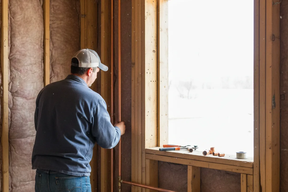 Licensed plumber running new copper supply lines in a Warren home